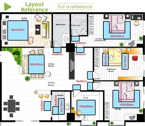 Size guide for anti-slip bathroom mats showing various dimensions for home floor layout