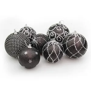 Christmas Ball Ornaments Foam Black Glitter Painted Patterns Xmas Tree Hanging Decorations Snowflake Spiral Elegant Festive