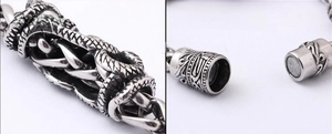 Detail view of the 316L stainless steel bracelet with dragon scale texture and magnetic clasp