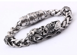 Vintage 316L stainless steel bracelet with skull and coiled snake gothic design