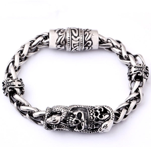 Men's Gothic Punk Stainless Steel Skull Snake Bracelet With Magnetic Clasp Retro Woven Chain Bangle Fashion Jewelry Gift