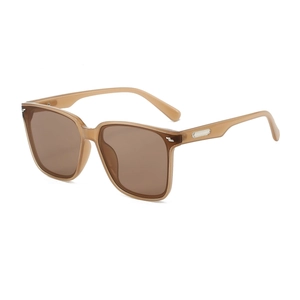 Occhiali da sole squadrati vintage con montatura marrone trasparente e dettagli in metallo