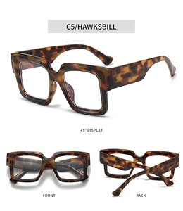 Detail view of Hawksbill square frames showing front, back, and 45-degree angle display