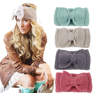 Thick knitted headband with big bow design, winter warm ear muffs in multiple colors