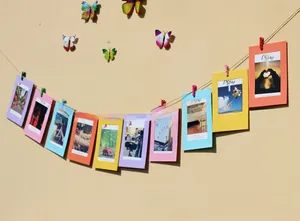 Colorful paper photo frame set with mini clips and hanging string for wall decoration