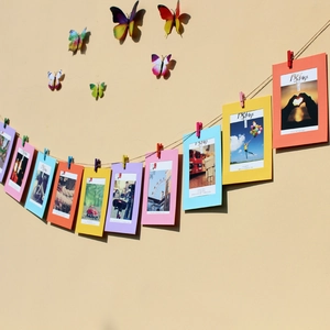 DIY Hanging Paper Photo Frame With Wooden Clips And Hemp Rope Colorful Wall Art Picture Display Portrait Landscape