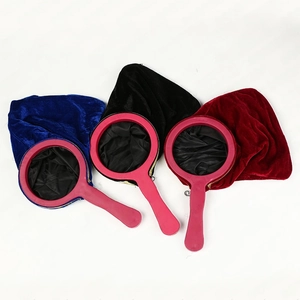 Three-piece professional magic change bag set in red, blue, and black velvet fabrics
