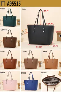 Detailed size guide of a large pebbled leather tote bag with interior compartments