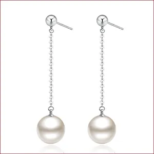 Elegant Long Tassel Dangle Earrings Silver Plated Copper With Round Faux Artificial Pearl Minimalist Jewelry For Women Wedding Party