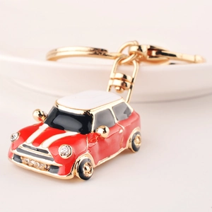Mini Car Shape Keychain Zinc Alloy Enamel Rhinestone Inlaid Fashion Bag Pendant Gift Accessories