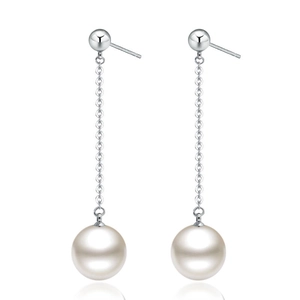 Elegant silver-plated long tassel pearl earrings with a minimalist sleek drop design