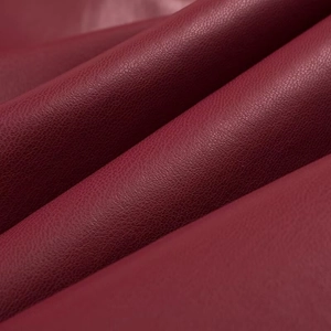 Chic burgundy faux leather long coat with premium lychee grain texture and lapel