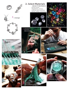Macro view of handcrafted geometric pendant process with crystal and zircon settings