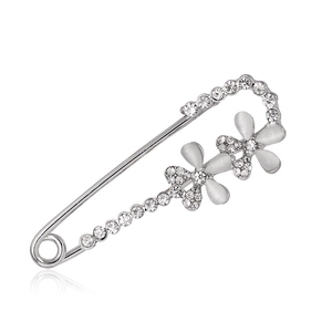 Elegant Flower Brooch Pin With Alloy Rhinestone And Cat Eye Stone For Women Scarf Buckle Safety Pin Jewelry