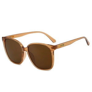 Retro square rimless sunglasses with brown lenses and tricolor metal stripe temple detail