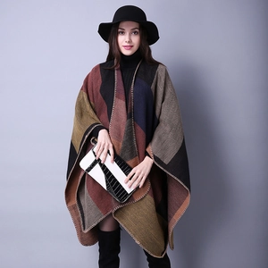 Women's Vintage Ethnic Poncho Shawl Faux Cashmere Geometric Pattern Winter Warm Split Cloak Wrap For Travel Daily Wear