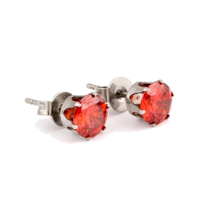 Pair of 6mm red cubic zirconia stud earrings in silver stainless steel claw settings