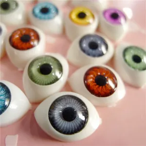 Realistic 12x16mm acrylic doll eyes in multiple colors with detailed radial iris