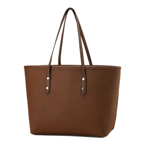 Brown lychee texture leather tote bag with silver rivets for office and daily use