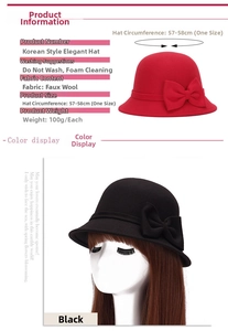 Detail view of double bow cloche hat with 57-58cm circumference and faux wool texture