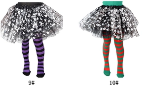 Detail of Halloween tutu skirts and striped tights with ghost and skull patterns