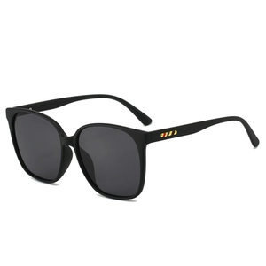 Retro oversized square rimless sunglasses with matte black frame and tricolor temple stripes