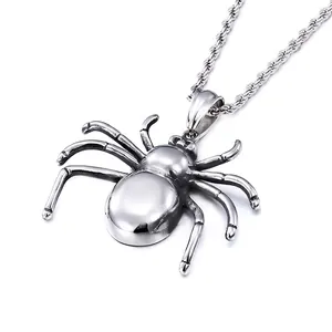 Spider Pendant Necklace 316L Stainless Steel Punk Gothic Hip Hop Jewelry For Men Boys Halloween