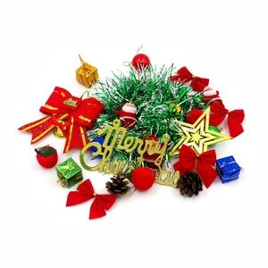 Mini Christmas tree decoration set with bows, gift boxes, pine cones and Santa ornaments