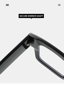 Detail of reinforced silver metal hinge on classic black square frame blue light glasses