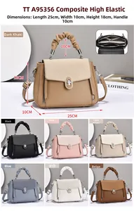 Detailed view of women's lychee leather handbag with 25x10x18cm size and color options