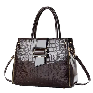 Chic burgundy faux crocodile leather handbag for women with gold clasp and top handle