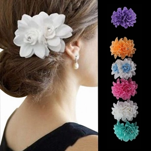 Double Rose Flower Hair Clip Fabric Rhinestone Ethnic Bridal Wedding Hair Accessories For Women Girls Performance