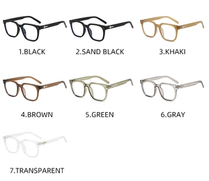Vue matricielle de montures de lunettes carrées en TR90 en sept couleurs avec charnières étoiles