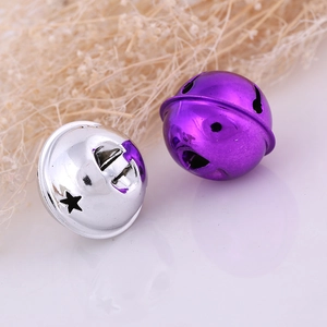 Silver and purple star-patterned metal bells for DIY crafts and holiday decor