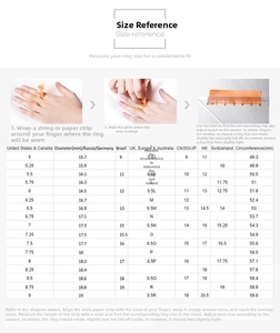 Detailed international ring size chart with measuring guide for S925 sterling silver rings