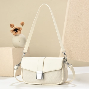 Women PU Leather Woven Texture Stitching Crossbody Shoulder Bag With Silver Square Metal Buckle Adjustable Strap