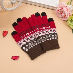 Winterliche Touchscreen-Strickhandschuhe mit Norwegermuster und warmem Fleecefutter