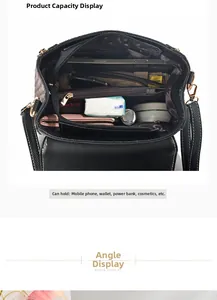 Detail view of large capacity tote bag interior with multiple pockets and pebble leather