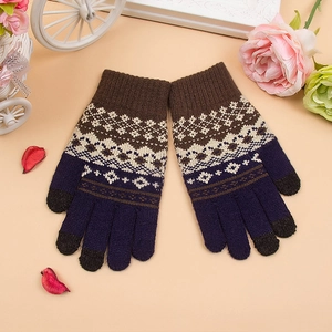 Winter Strickhandschuhe mit Touchscreen-Funktion und nordischem Jacquard-Muster