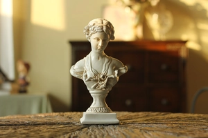 Detail of Venus bust statue showing classical hair texture and elegant resin craftsmanship