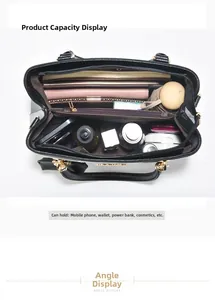 Détail de l'intérieur du grand sac cabas montrant les compartiments et poche zippée