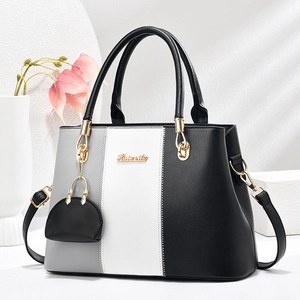 Women Colorblock Handbag PU Leather Tote Bag With Mini Coin Purse Charm Large Capacity Crossbody Shoulder Bag Daily Use