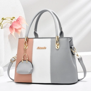 Sac à Main en Cuir PU Mode Bloc de Couleur Avec Mini Charme Élégant Sac Bandoulière Femme Matériel Doré Sac Épaule