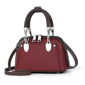 Large capacity burgundy lychee leather handbag and crossbody bag with silver hardware