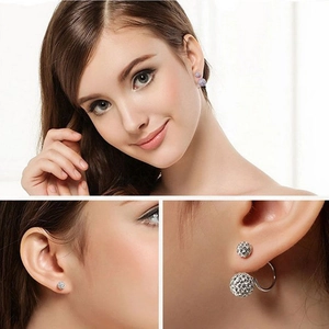 Elegant silver-plated crystal double ball earrings with sparkling rhinestones for women