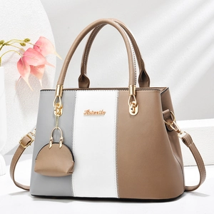 Sac à main tricolore en similicuir gris blanc et marron avec mini pochette amovible