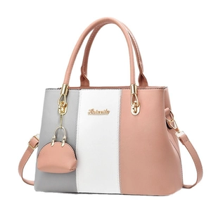 Three-color patchwork tote bag for women with dual handles and gold hardware