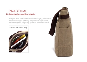 Detailed interior of khaki canvas tote bag showing multiple pockets for storage