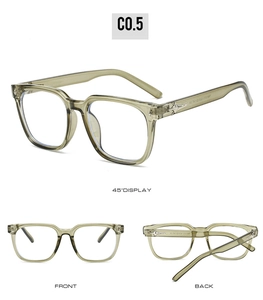 Vue en trois angles de monture carrée TR vert olive avec rivets étoiles et verres clairs