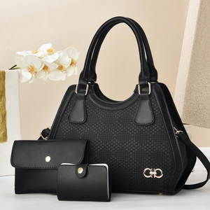 Elegant Women Handbag And Clutch And Cardholder PU Leather Woven Texture Fashion Large Capacity Shoulder Bag Tote